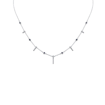 Muse Jewelry .25ct G SI 14K White Gold Diamond & Blue Sapphire Dangling Necklace 16 + 2" Ext