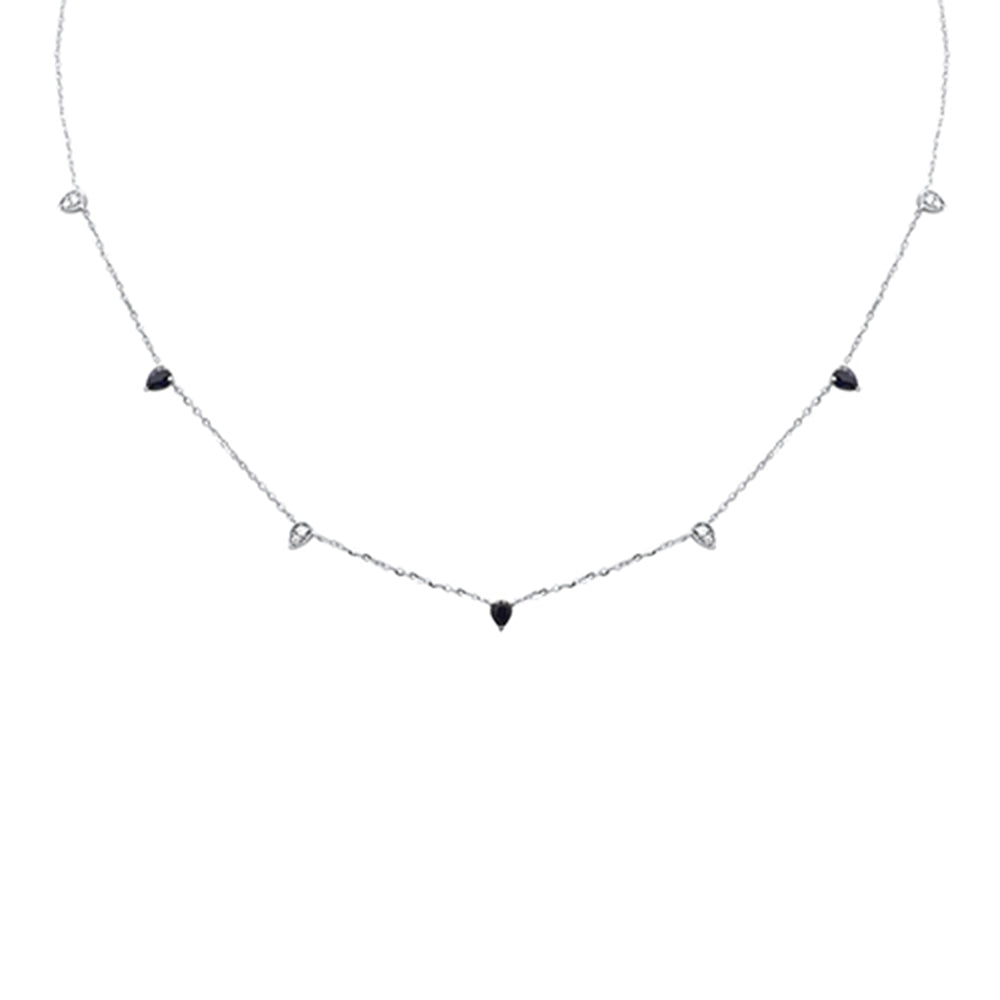 Muse Jewelry .62ct G SI 14K White Gold Diamond & Blue Sapphire Pendant Necklace 16 + 2" Ext