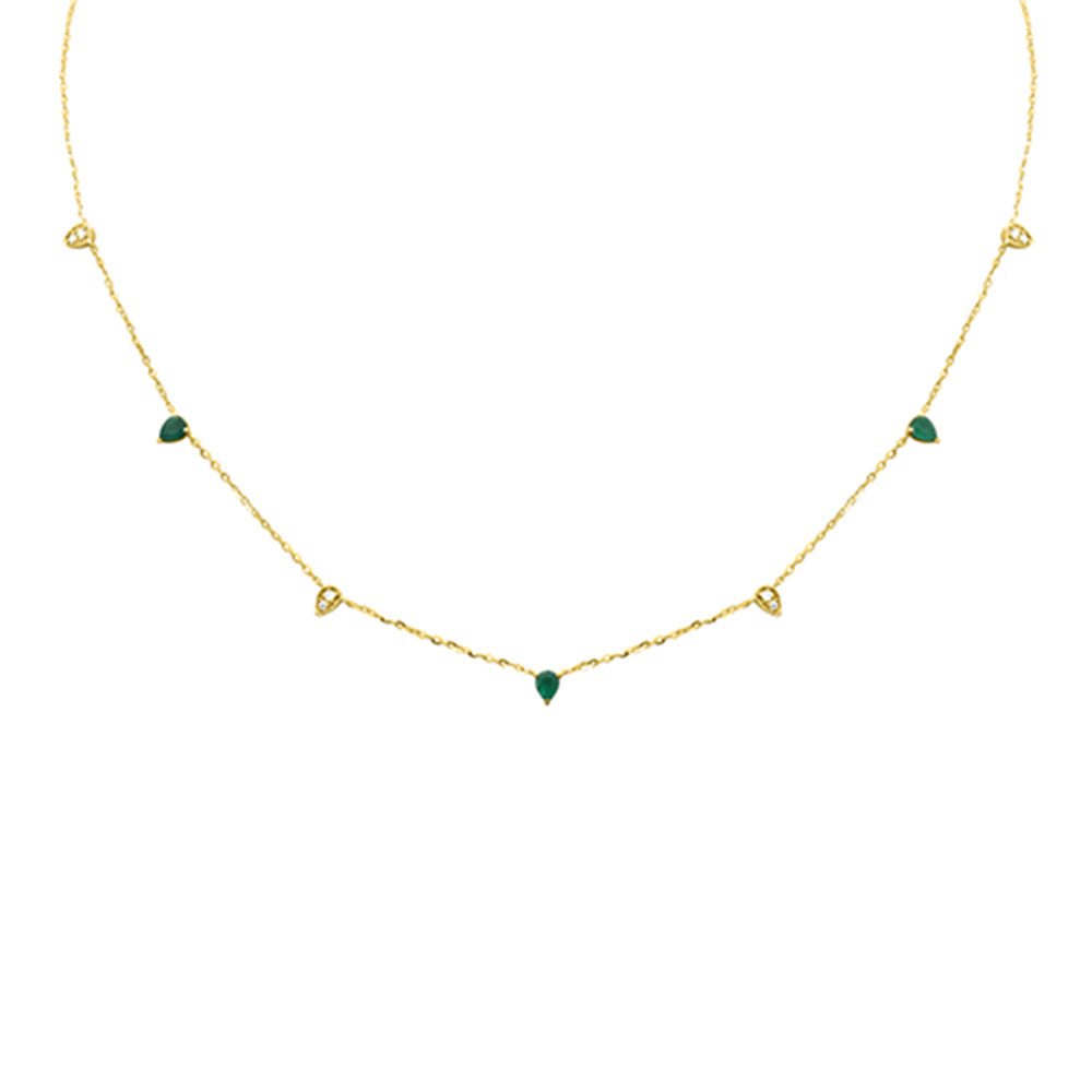 Muse Jewelry .41ct G SI 14KT Yellow Gold Diamond & Emerald Pendant Necklace 16 + 2" Ext