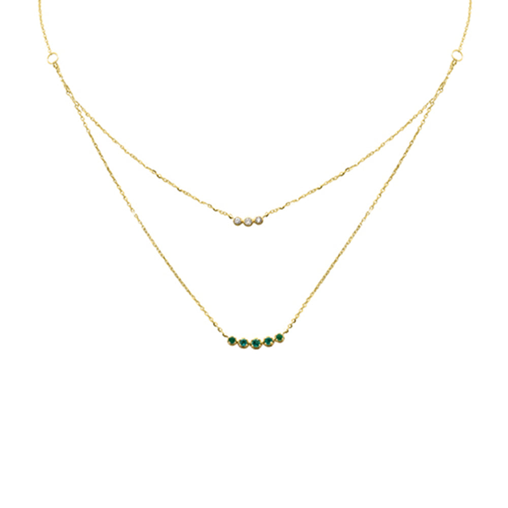 Muse Jewelry .23ct G SI 14K Yellow Gold Diamond & Emerald Pendant Necklace 16 + 2" Ext