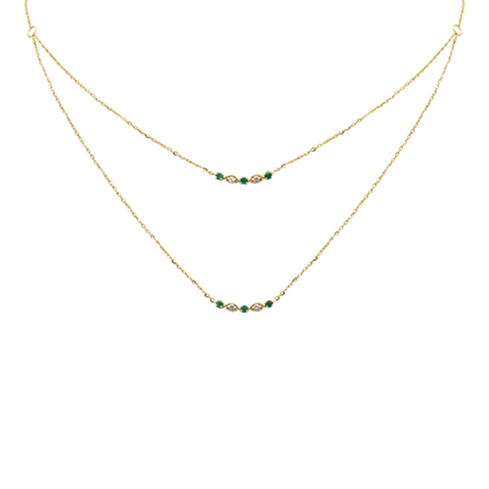 Muse Jewelry .22ct G SI 14K Yellow Gold Diamond & Emerald Pendant Necklace 16 + 2" Ext