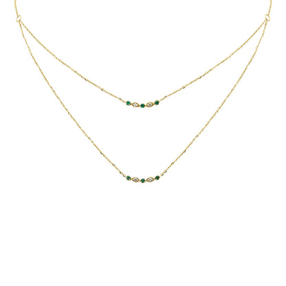 Muse Jewelry .22ct G SI 14K Yellow Gold Diamond & Emerald Pendant Necklace 16 + 2" Ext