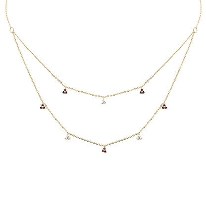 Muse Jewelry .34ct G SI 14K Yellow Gold Diamond & Ruby Gemstone Pendant Necklace 16+2" Long