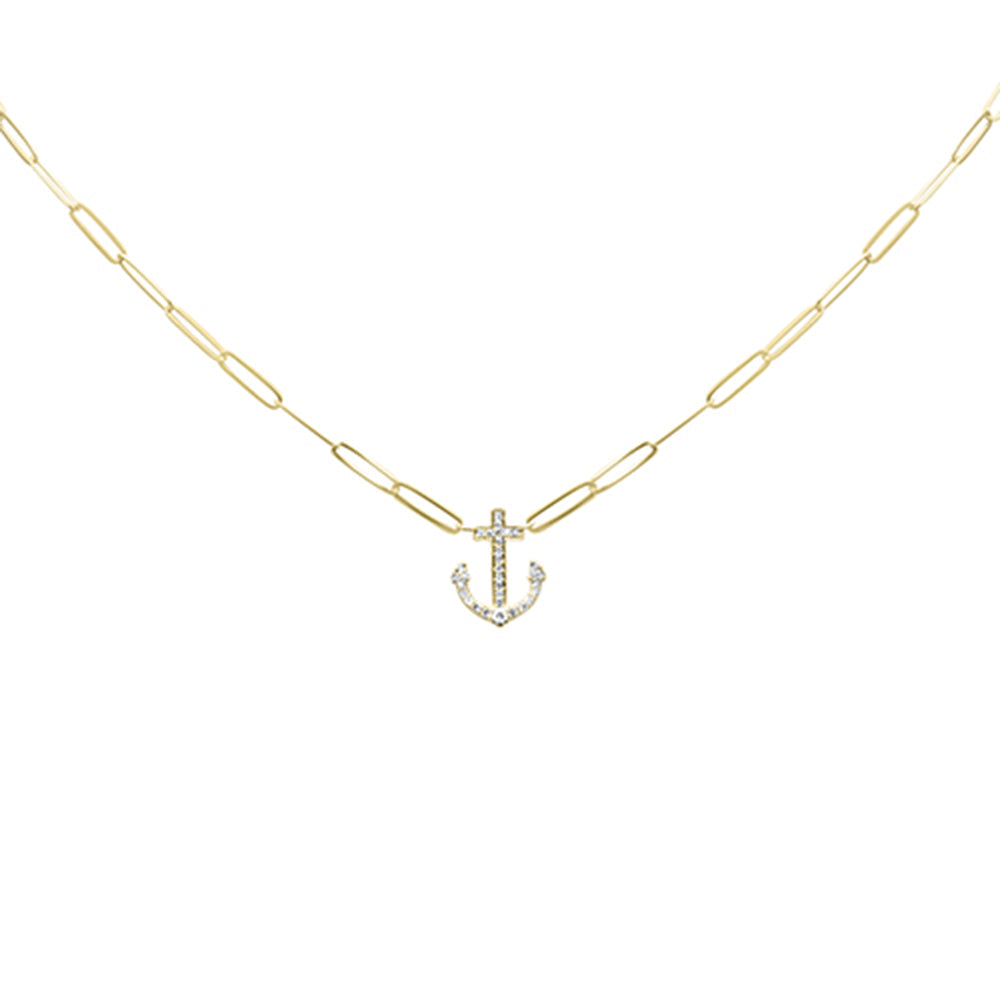 Muse Jewelry .22ct G SI 14K Yellow Gold Diamond Anchor Pendant Paperclip Necklace 18" Long