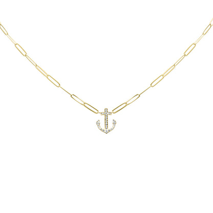 Muse Jewelry .22ct G SI 14K Yellow Gold Diamond Anchor Pendant Paperclip Necklace 18" Long