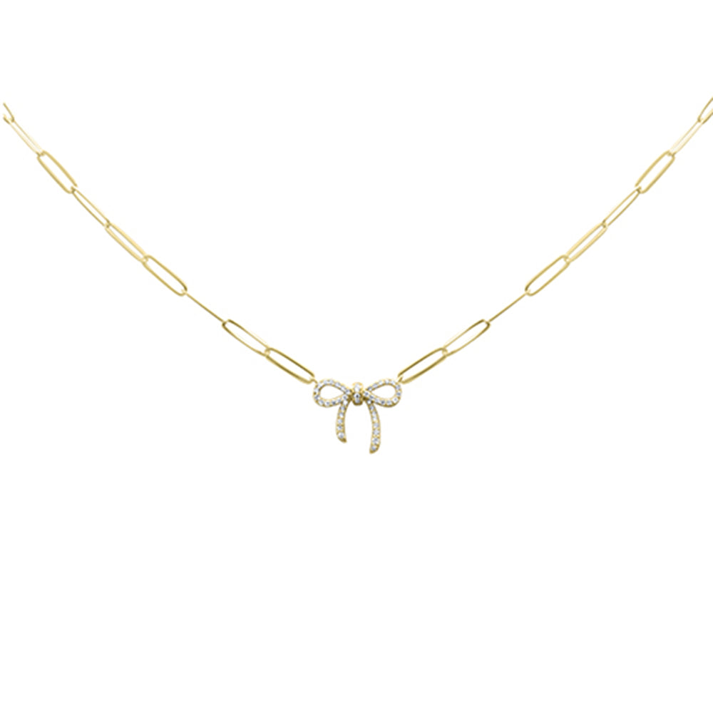 Muse Jewelry .23ct G SI 14K Yellow Gold Diamond Ribbon Pendant Paperclip Necklace 18" Long