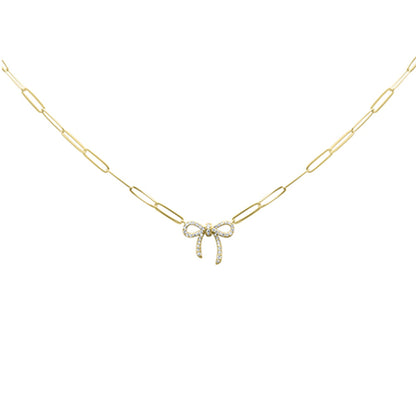 Muse Jewelry .23ct G SI 14K Yellow Gold Diamond Ribbon Pendant Paperclip Necklace 18" Long