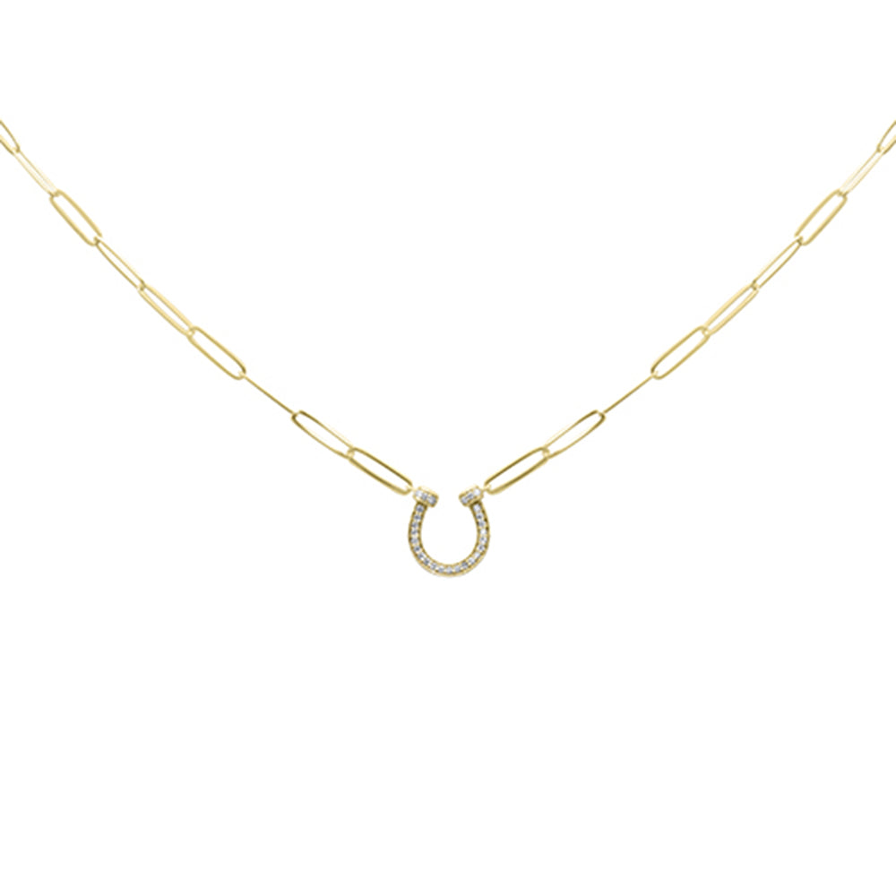 Muse Jewelry .13ct G SI 14K Yellow Gold Diamond Horse Shoe Pendant Paperclip Necklace 18" Long