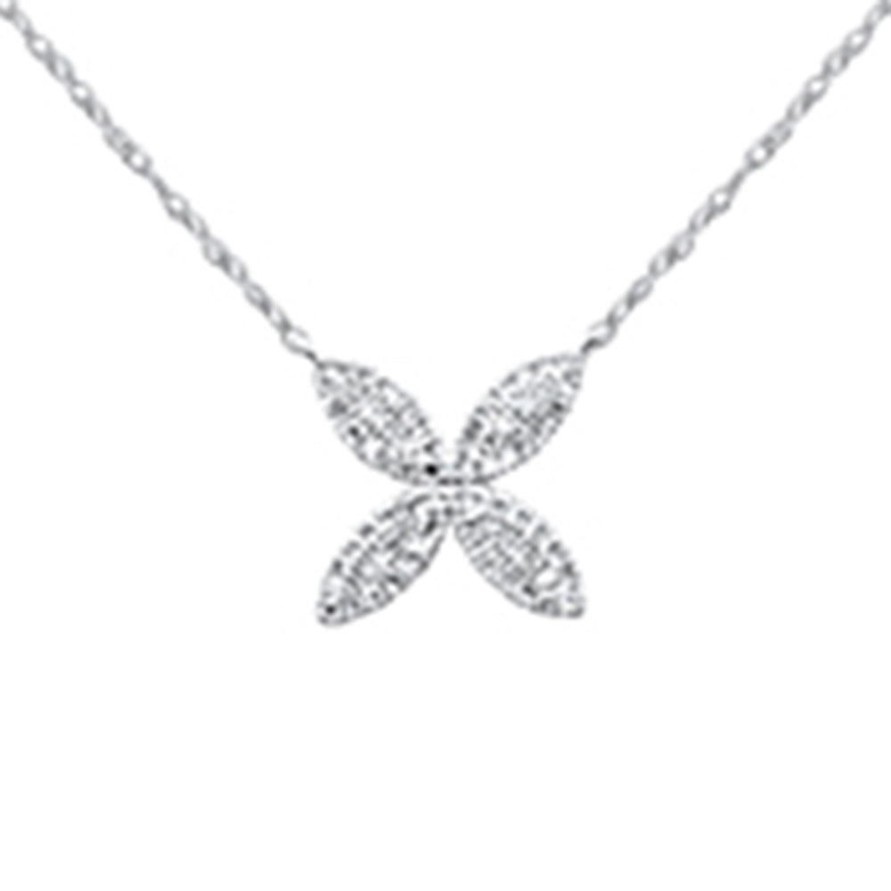 Muse Jewelry .16ct G SI 14K White Gold Diamond Flower Pendant Necklace 16+2" Long