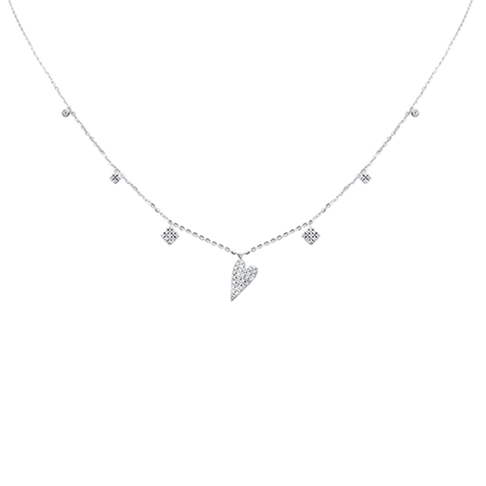 Muse Jewelry .26ct G SI 14K White Gold Diamond Heart Dangling Pendant Necklace 16+2" Long