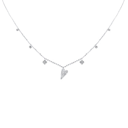 Muse Jewelry .26ct G SI 14K White Gold Diamond Heart Dangling Pendant Necklace 16+2" Long