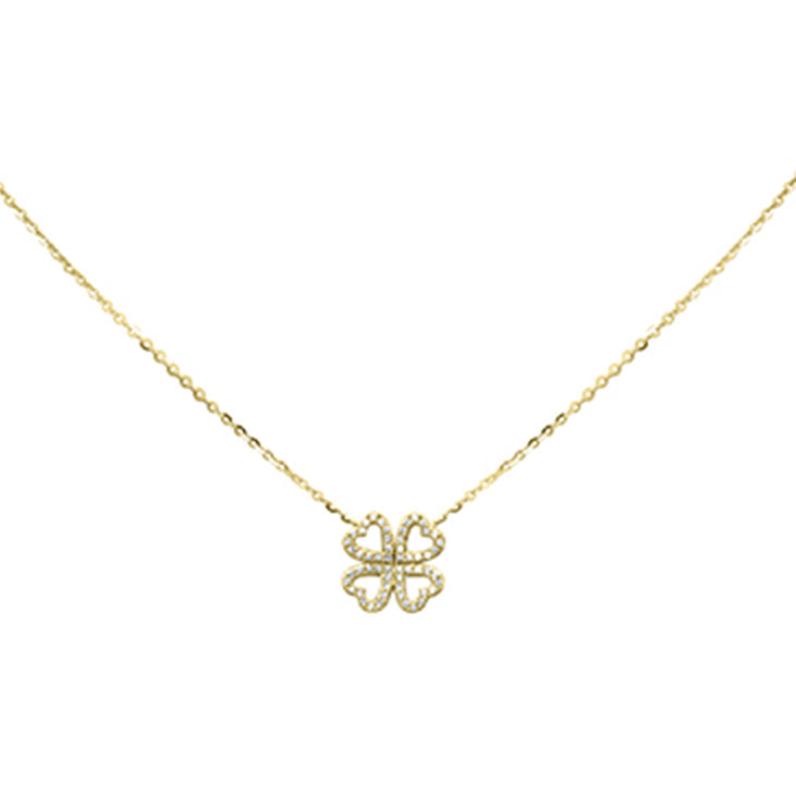 Muse Jewelry .18ct G SI 14K Yellow Gold Diamond Clover Leaf Pendant Necklace 16+2" Long