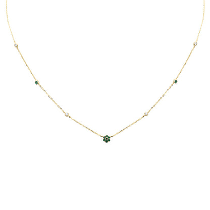 Muse Jewelry .28ct G SI 14K Yellow Gold Diamond & Emerald Gemstone Flower Pendant Necklace 16+2" Long