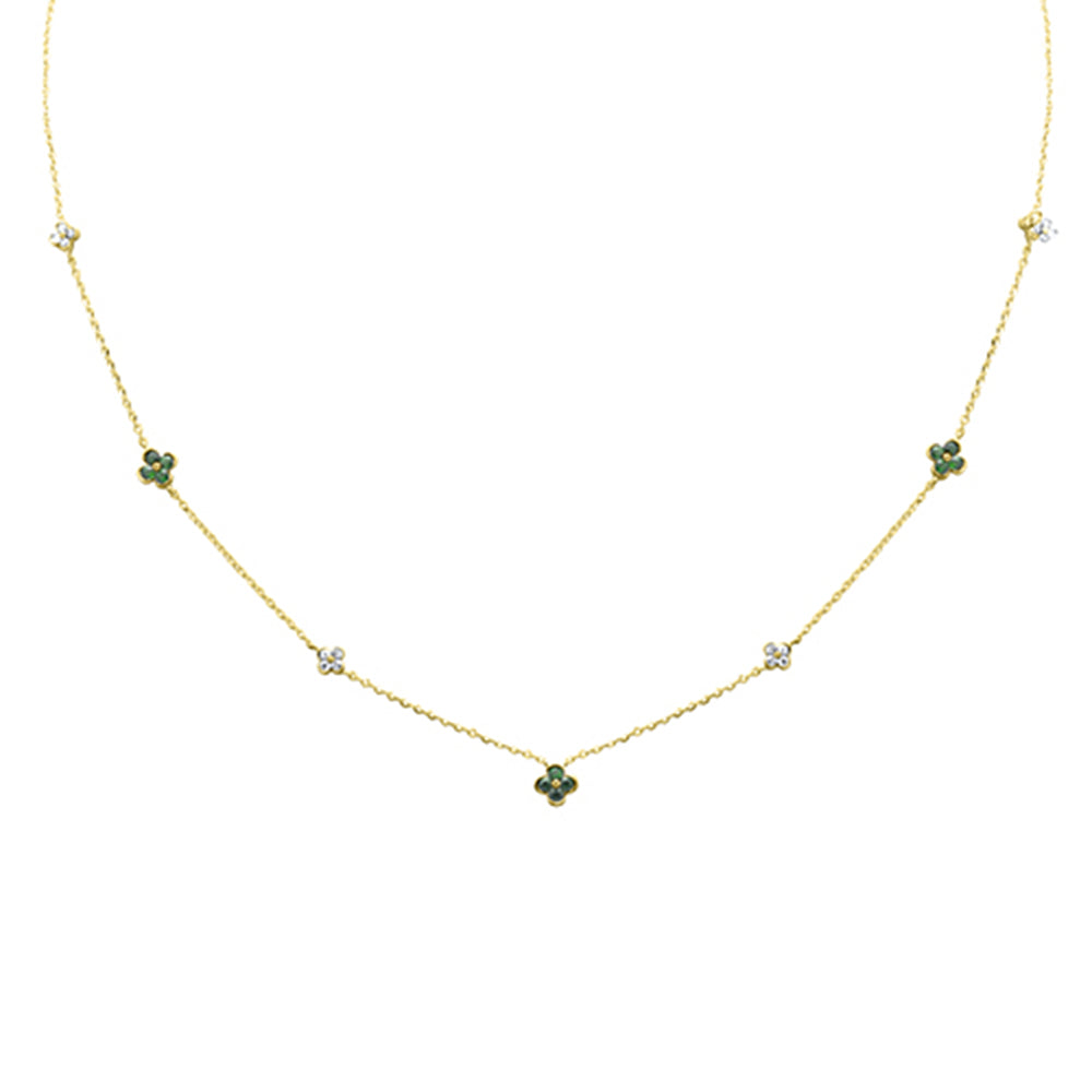 Muse Jewelry .35ct G SI 14K Yellow Gold Diamond & Emerald Gemstones Pendant Necklace 16+2" Long