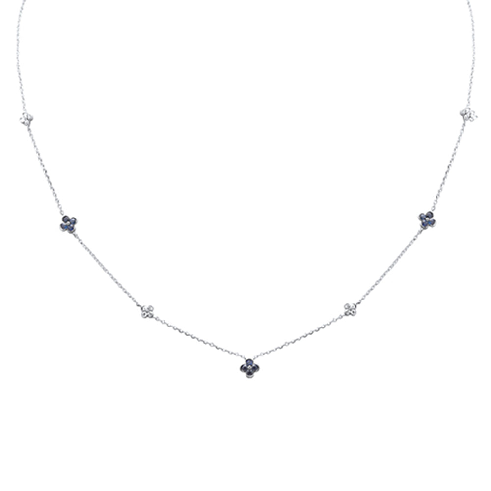 Muse Jewelry .44ct G SI 14K White Gold Diamond & Blue Sapphire Gemstone Pendant Necklace 16+2" Long