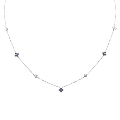 Muse Jewelry .44ct G SI 14K White Gold Diamond & Blue Sapphire Gemstone Pendant Necklace 16+2" Long