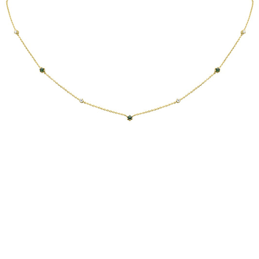 Muse Jewelry .33ct G SI 14K Yellow Gold Diamond & Emerald Gemstone Pendant Necklace 16+2"Long