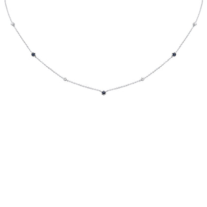 Muse Jewelry .45ct G SI 14K White Gold Diamond Blue Sapphire Pendant Necklace 16+2" Long