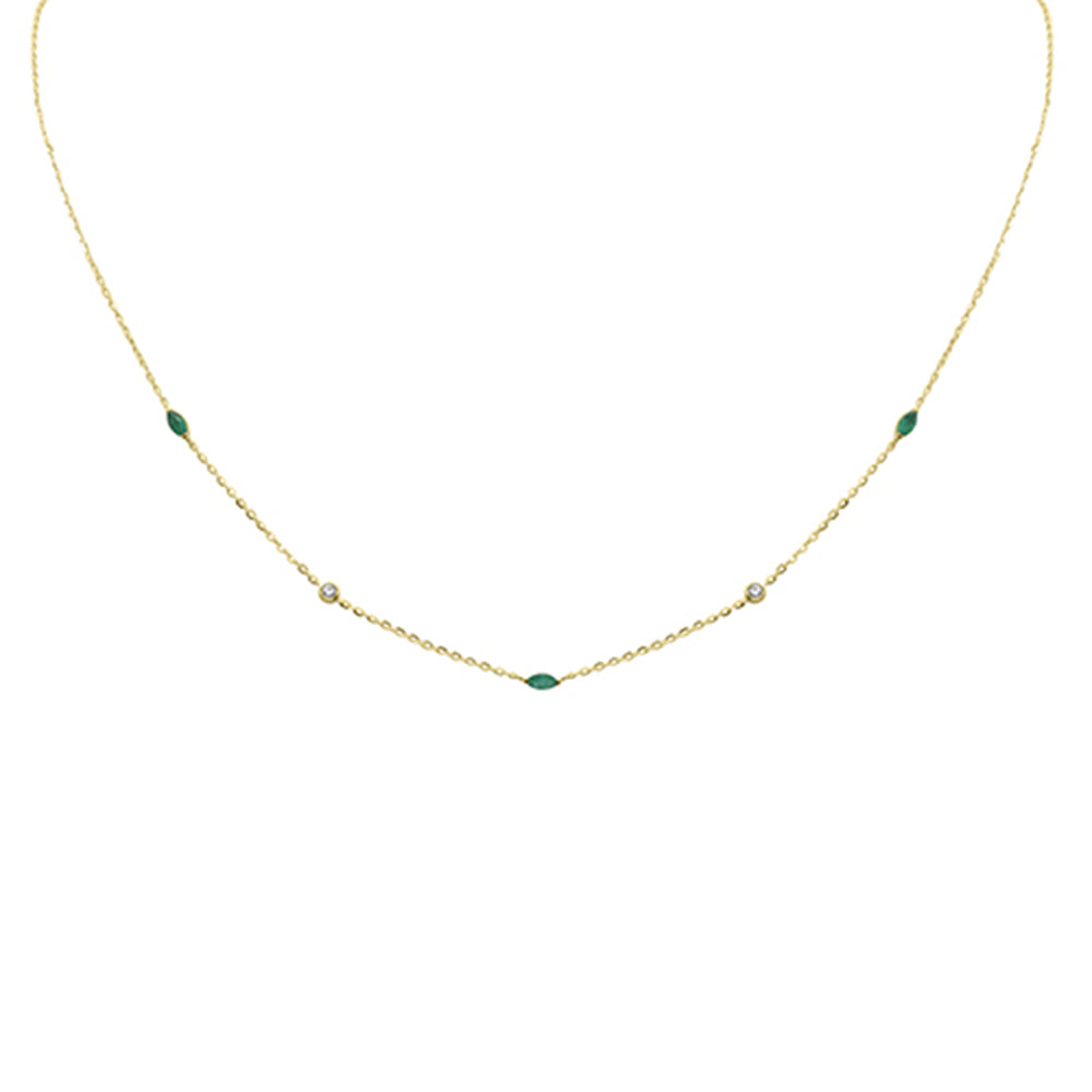 Muse Jewelry .27ct G SI 14K Yellow Gold Diamond & Emerald Gemstone Pendant Necklace 16+2" Long