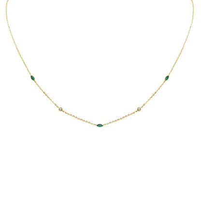 Muse Jewelry .27ct G SI 14K Yellow Gold Diamond & Emerald Gemstone Pendant Necklace 16+2" Long