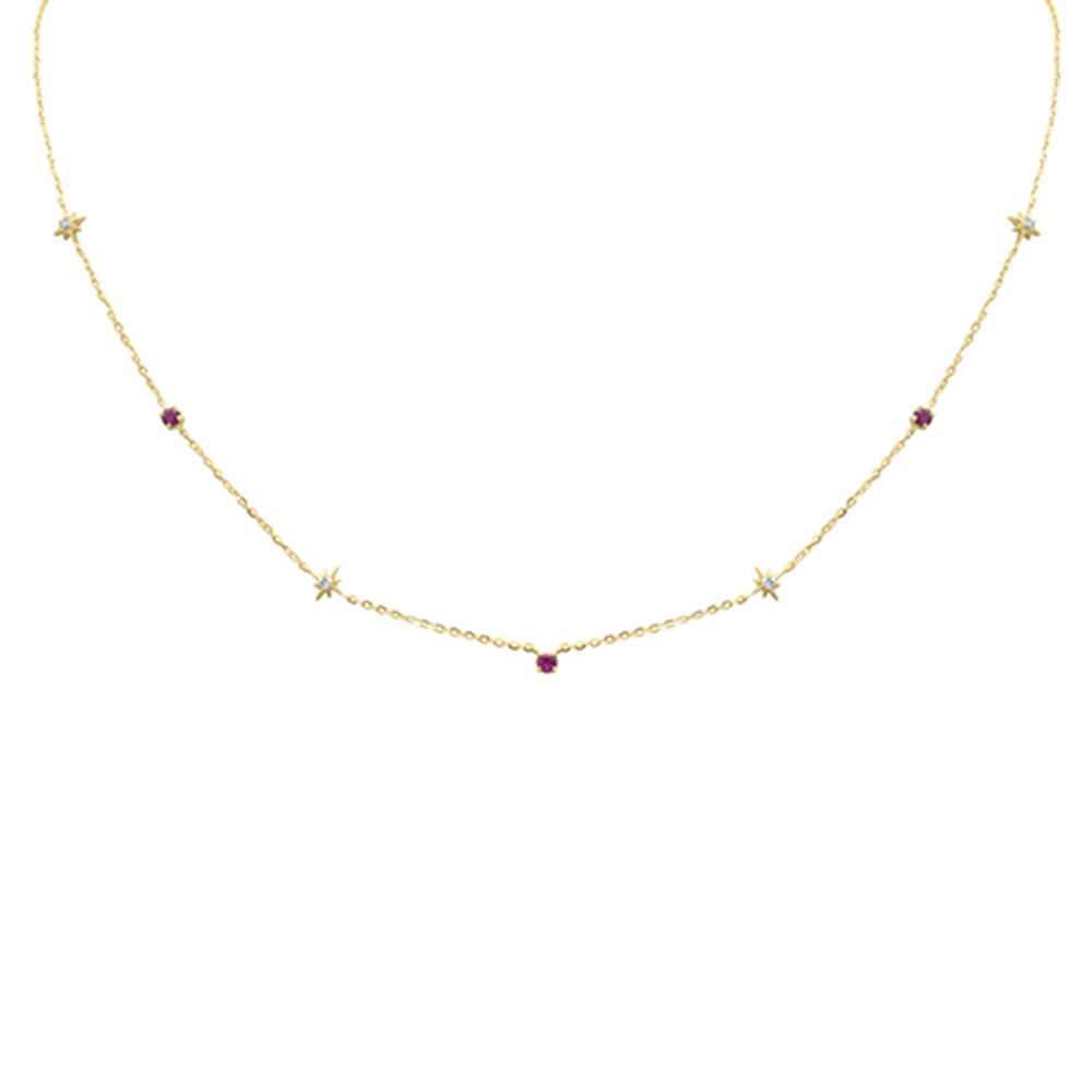 Muse Jewelry .31ct G SI 14K Yellow Gold Diamond & Ruby Gemstone Pendant Necklace 16+2" Long