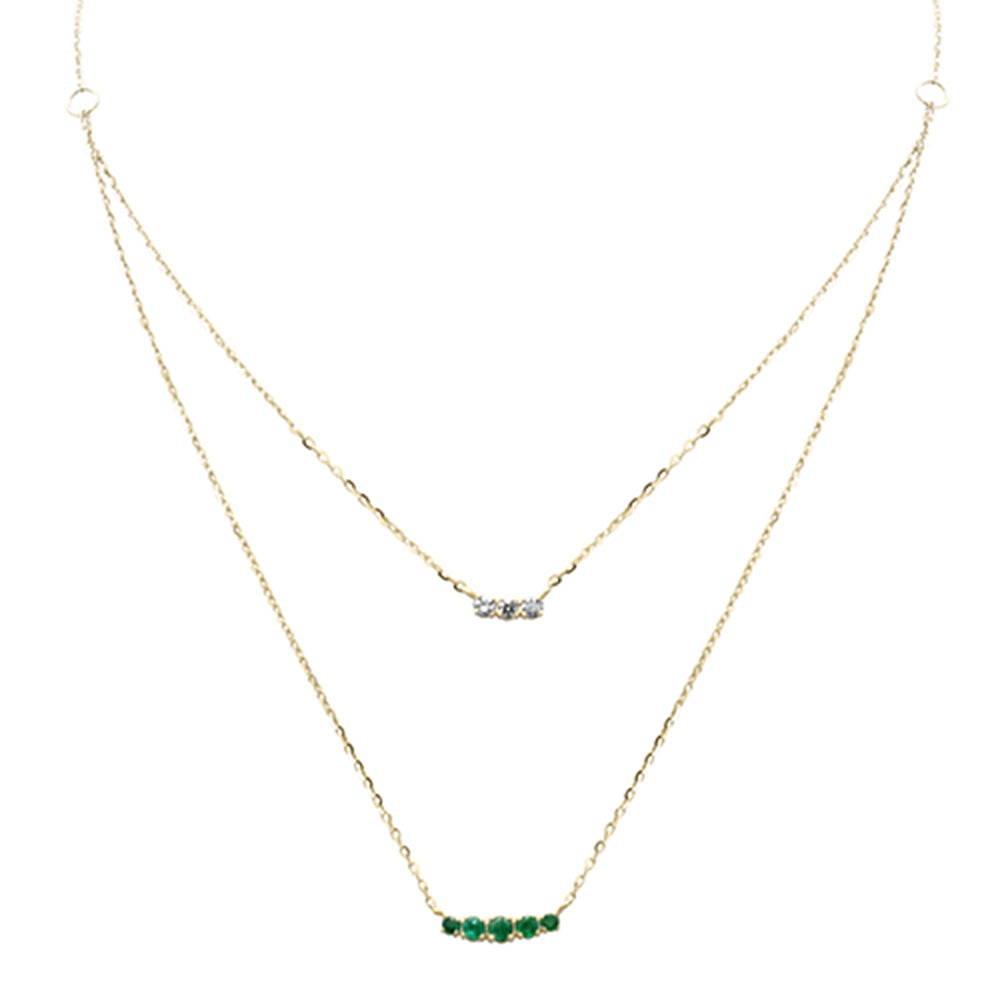 Muse Jewelry .30ct G SI 14K Yellow Gold Diamond & Emerald Gemstone Pendant Necklace 16+2" Long