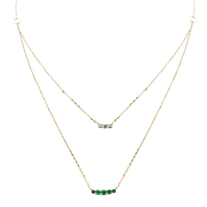 Muse Jewelry .30ct G SI 14K Yellow Gold Diamond & Emerald Gemstone Pendant Necklace 16+2" Long