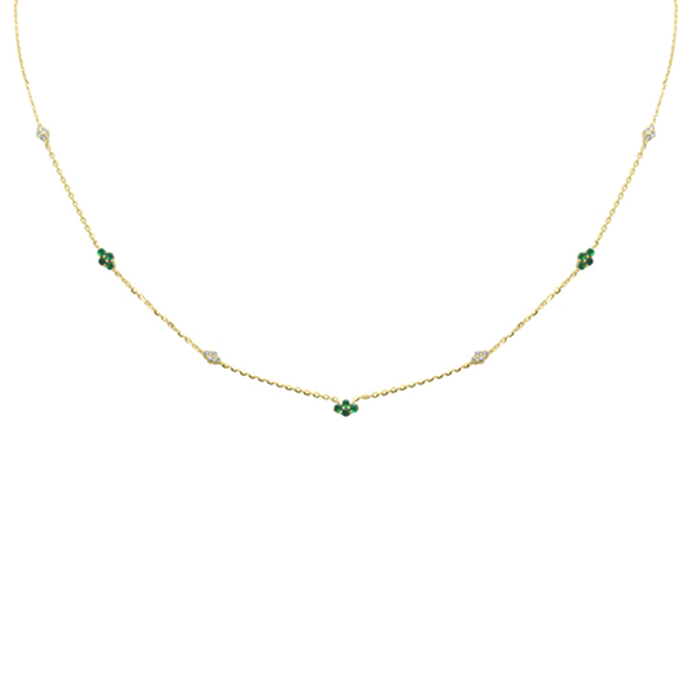 Muse Jewelry .29ct G SI 14K Yellow Gold Diamond & Emerald Gemstone Pendant Necklace 16+2" Long