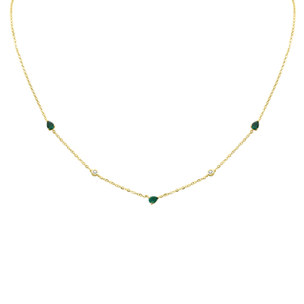 Muse Jewelry .47ct G SI 14K Yellow Gold Diamond & Emerald Gemstone Pendant Necklace 16+2" Long