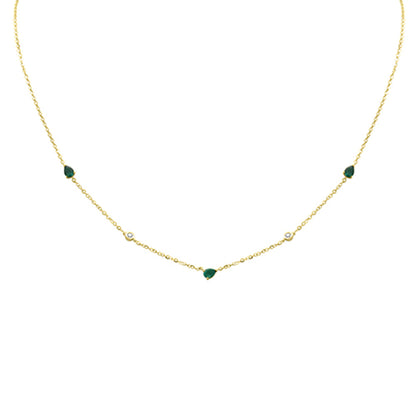 Muse Jewelry .47ct G SI 14K Yellow Gold Diamond & Emerald Gemstone Pendant Necklace 16+2" Long