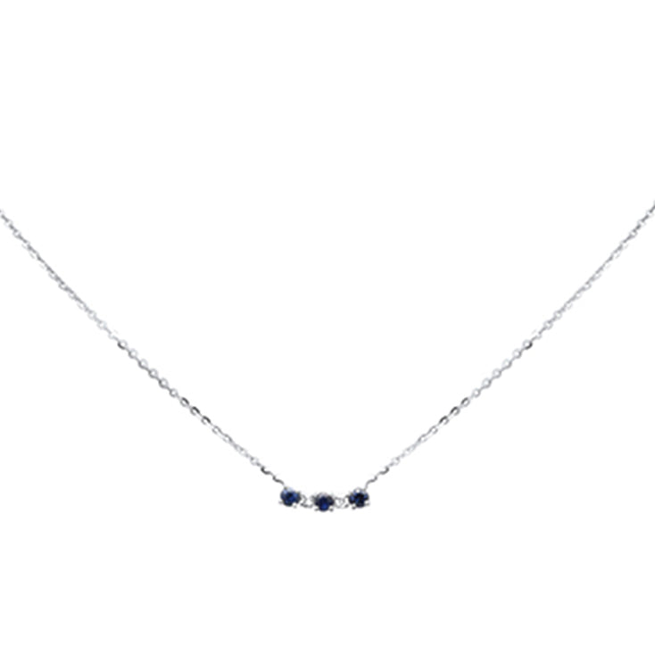 Muse Jewelry .29ct G SI 14K White Gold Diamond Blue Sapphire Pendant Necklace 16+2" Long