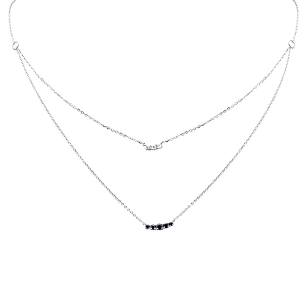 Muse Jewelry .34ct G SI 14K White Gold Diamond & Blue Sapphire Gemstone Pendant Necklace 16+2" Long