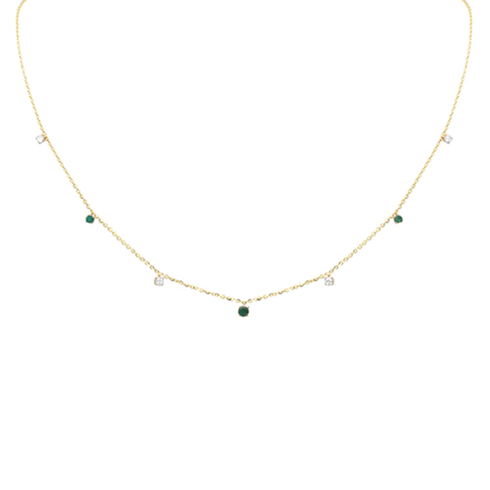 Muse Jewelry .34ct G SI 14K Yellow Gold Diamond & Emerald Gemstone Pendant Necklace 16+2" Long