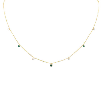 Muse Jewelry .34ct G SI 14K Yellow Gold Diamond & Emerald Gemstone Pendant Necklace 16+2" Long