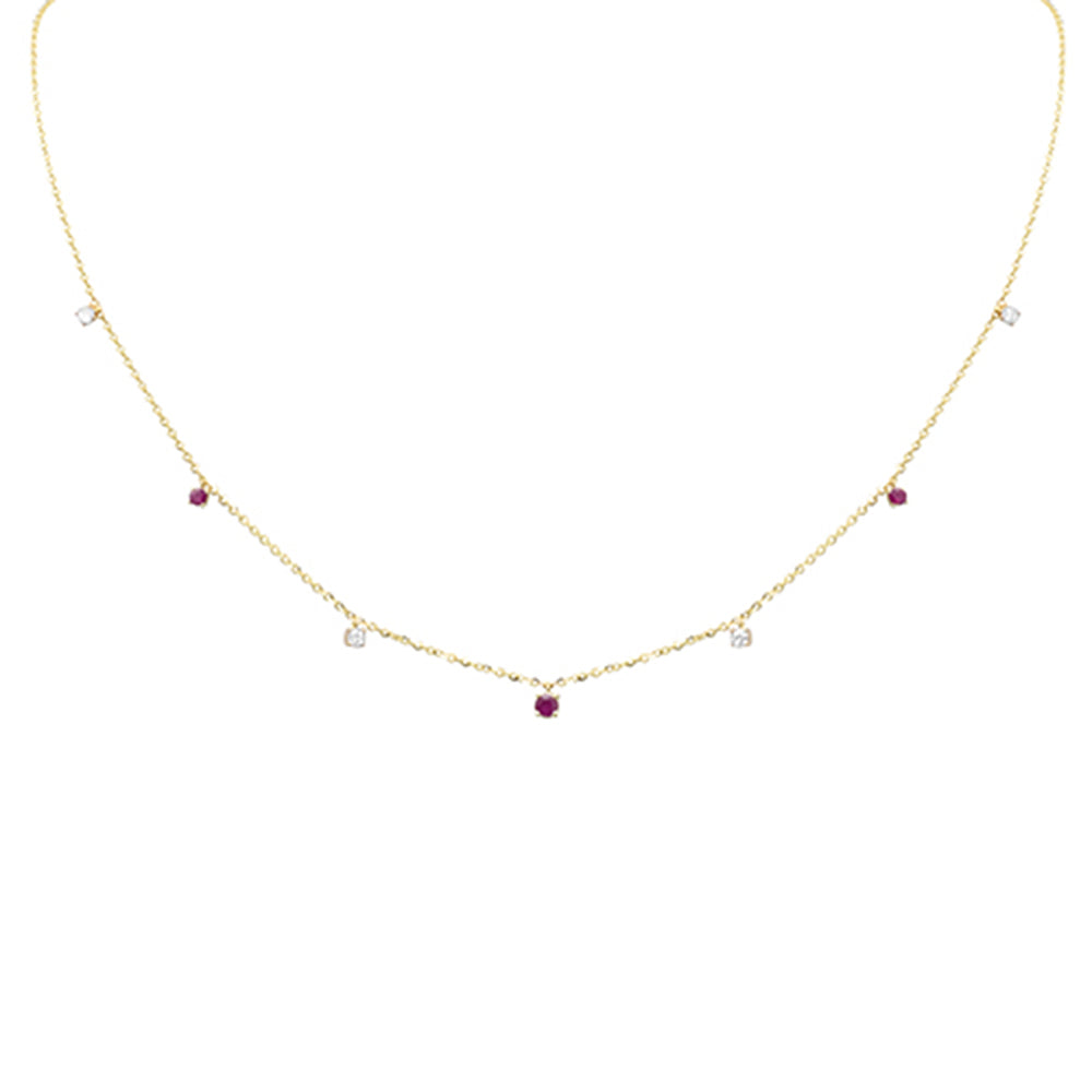 Muse Jewelry .36ct G SI 14K Yellow Gold Diamond & Ruby Gemstone Pendant Necklace 16+2" Long