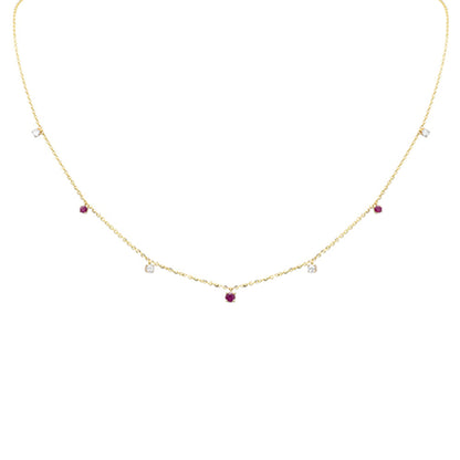 Muse Jewelry .36ct G SI 14K Yellow Gold Diamond & Ruby Gemstone Pendant Necklace 16+2" Long