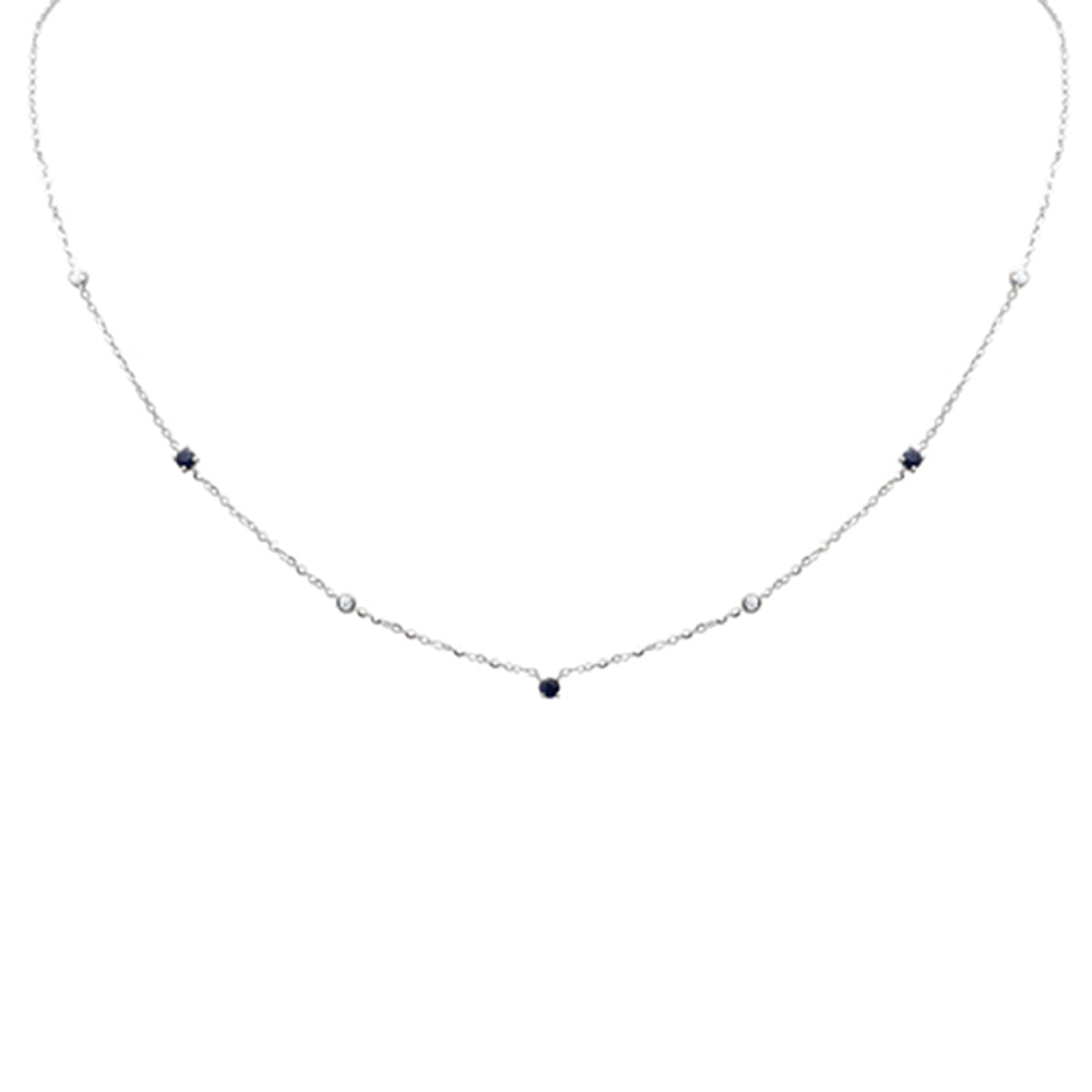 Muse Jewelry .38ct G SI 14K White Gold Diamond & Blue Sapphire Gemstone Pendant Necklace 16+2" Long