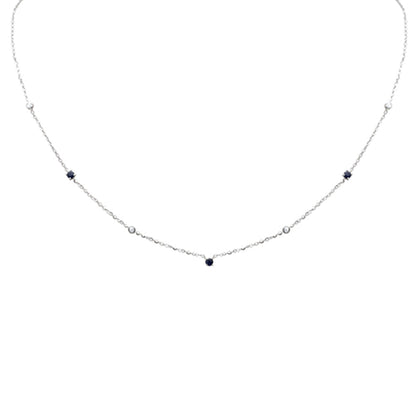 Muse Jewelry .38ct G SI 14K White Gold Diamond & Blue Sapphire Gemstone Pendant Necklace 16+2" Long