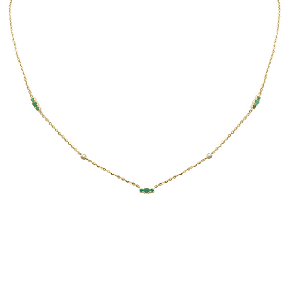 Muse Jewelry .22ct G SI 14K Yellow Gold Diamond & Emerald Gemstone Pendant Necklace 16+2" Long