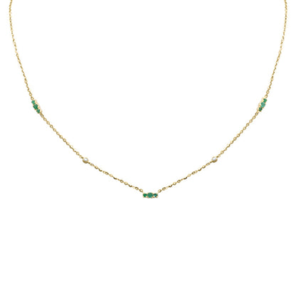 Muse Jewelry .22ct G SI 14K Yellow Gold Diamond & Emerald Gemstone Pendant Necklace 16+2" Long