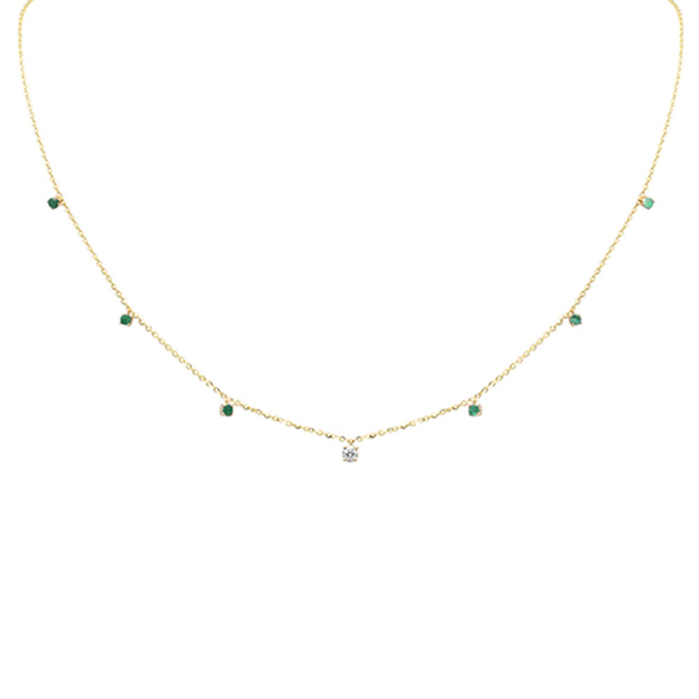 Muse Jewelry .28ct G SI 14K Yellow Gold Diamond & Emerald Gemstone Pendant Necklace 16+2" Long