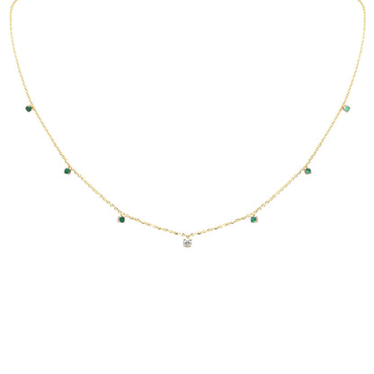 Muse Jewelry .28ct G SI 14K Yellow Gold Diamond & Emerald Gemstone Pendant Necklace 16+2" Long