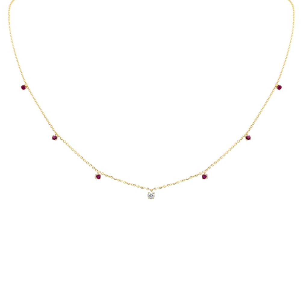 Muse Jewelry .35ct G SI 14K Yellow Gold Diamond & Ruby Gemstone Pendant Necklace 16+2" Long