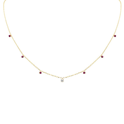 Muse Jewelry .35ct G SI 14K Yellow Gold Diamond & Ruby Gemstone Pendant Necklace 16+2" Long