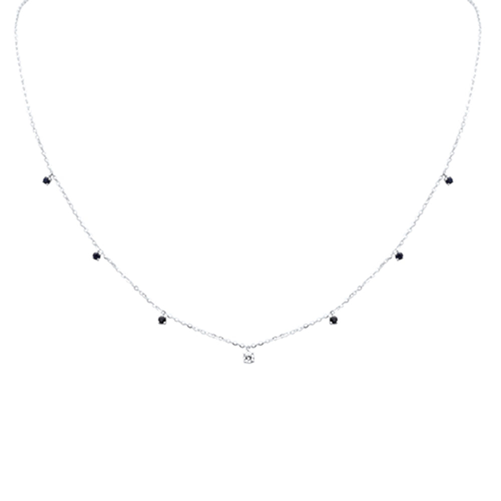 Muse Jewelry .30ct G SI 14K White Gold Diamond & Blue Sapphire Gemstone Pendant Necklace 16+2" Long