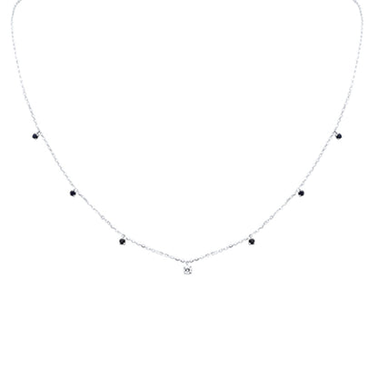 Muse Jewelry .30ct G SI 14K White Gold Diamond & Blue Sapphire Gemstone Pendant Necklace 16+2" Long