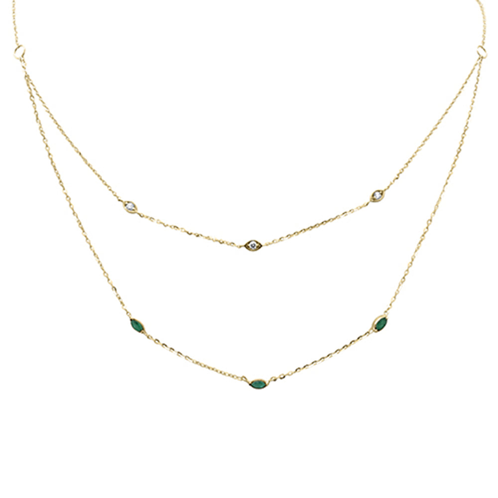 Muse Jewelry .36ct G SI 14K Yellow Gold Diamond & Emerald Gemstone Pendant Necklace 16+2" Long