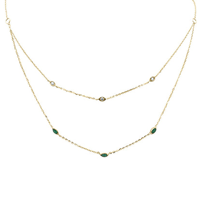 Muse Jewelry .36ct G SI 14K Yellow Gold Diamond & Emerald Gemstone Pendant Necklace 16+2" Long