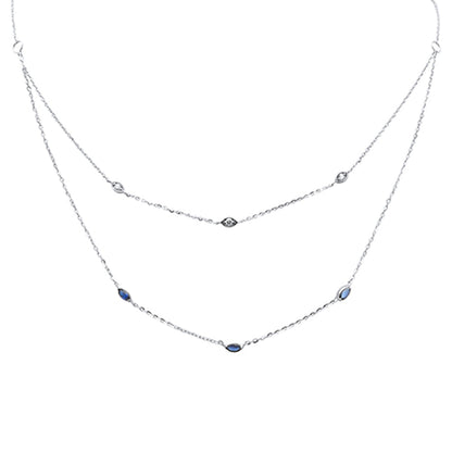 Muse Jewelry .39ct G SI 14K White Gold Diamond & Blue Sapphire Gemstone Pendant Necklace 16+2" Long