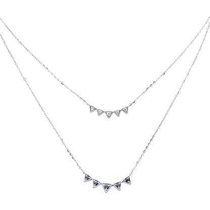 Muse Jewelry .27ct G SI 14K White Gold Diamond & Blue Sapphire Gemstone Pendant Necklace 16+2" Long